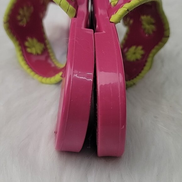 JACK ROGERS Jacks Flat Jelly Pink Two Tone Neon Plastic Slip On Thong Sandals 5 - Picture 8 of 11